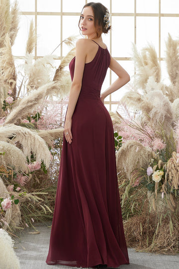 Elegant Burgundy Chiffon Bridesmaid Dress